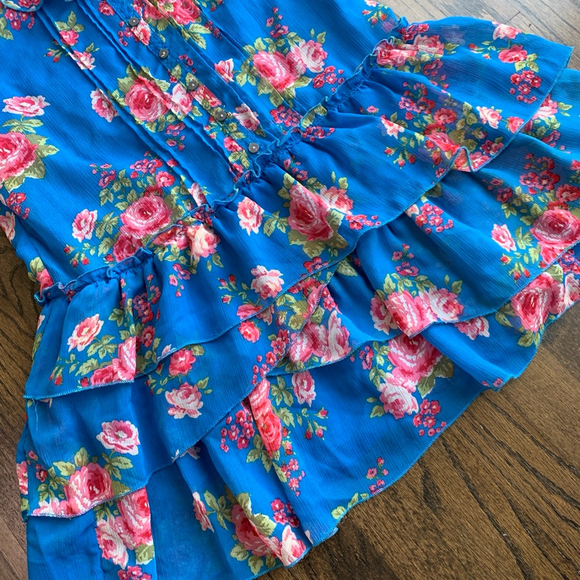 Abercrombie & Fitch Blue Floral Ruffle Tiered Mini Dress Cottagecore Small - Picture 2 of 13